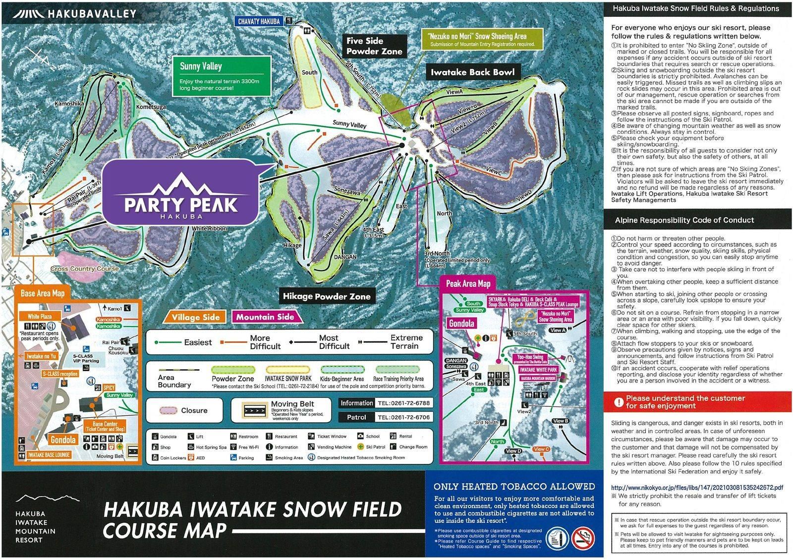 Full Hakuba Iwatake snow field course map with Party Peak marked